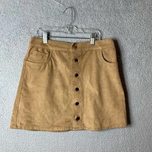 EXPRESS Skirt Womens 2 Faux Suede Mini‎ Exposed Button A Line Light Tan Beige